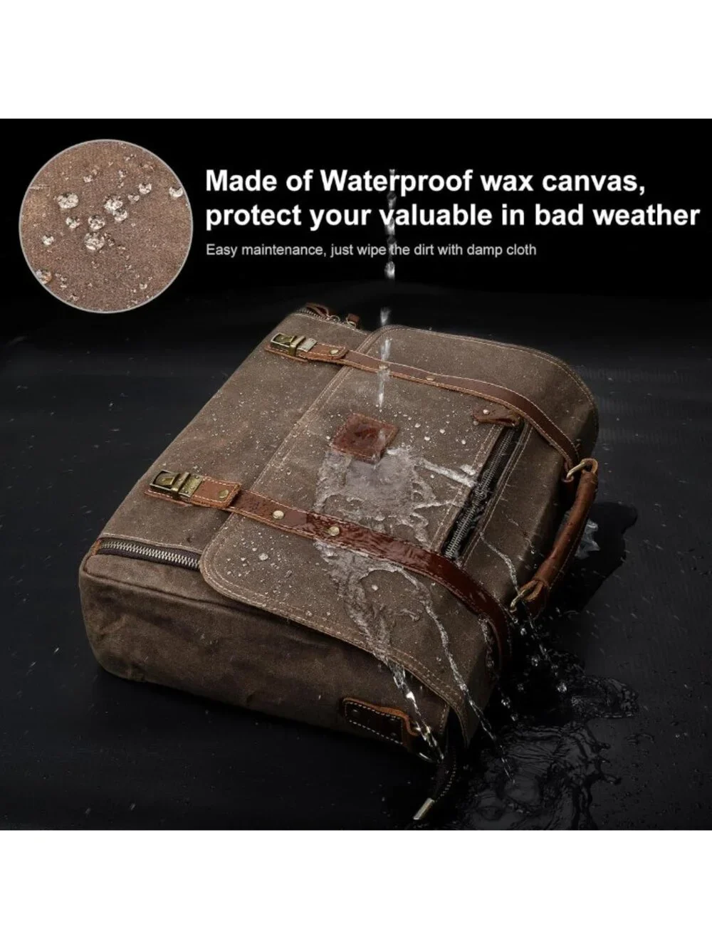 Stylish Waterproof Vintage Leather Laptop Messenger Bag for Men, 15.6